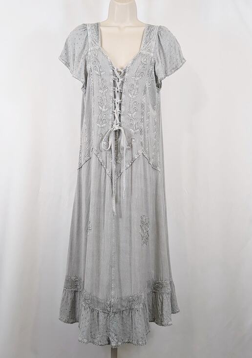 Coline Dresses & Skirts - Vintage Y2K Dress Gray Embroidered Lace Up Whimsygoth Peasant Women's Size XL